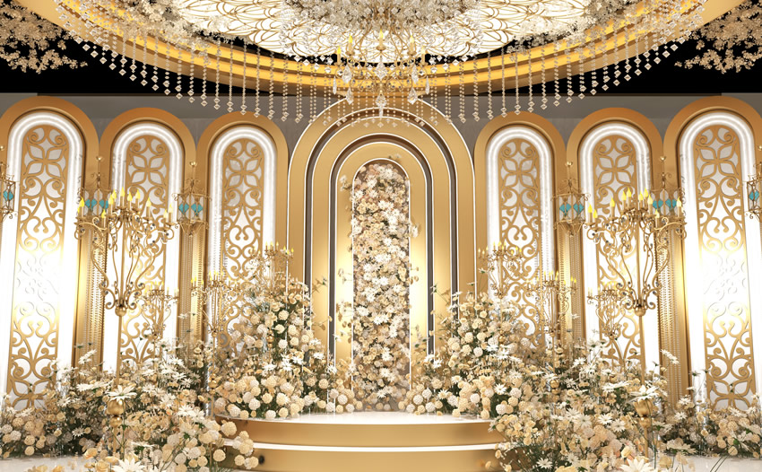 顺庆香槟色调婚礼堂效果展示